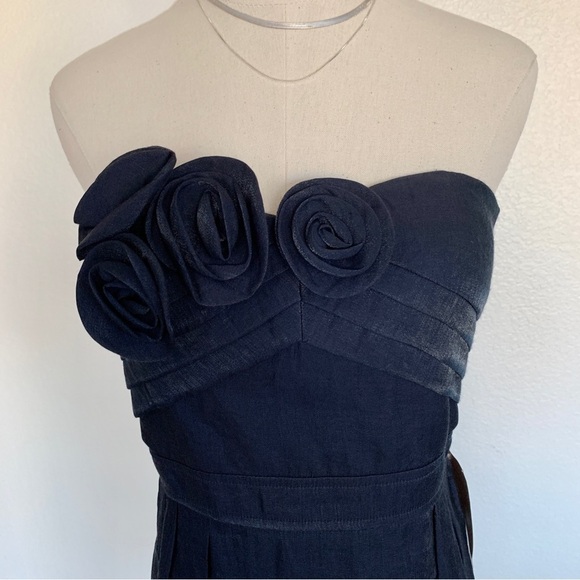 Arden B Navy Blue Rosette Shimmer Strapless Tube Dress - Picture 3 of 9